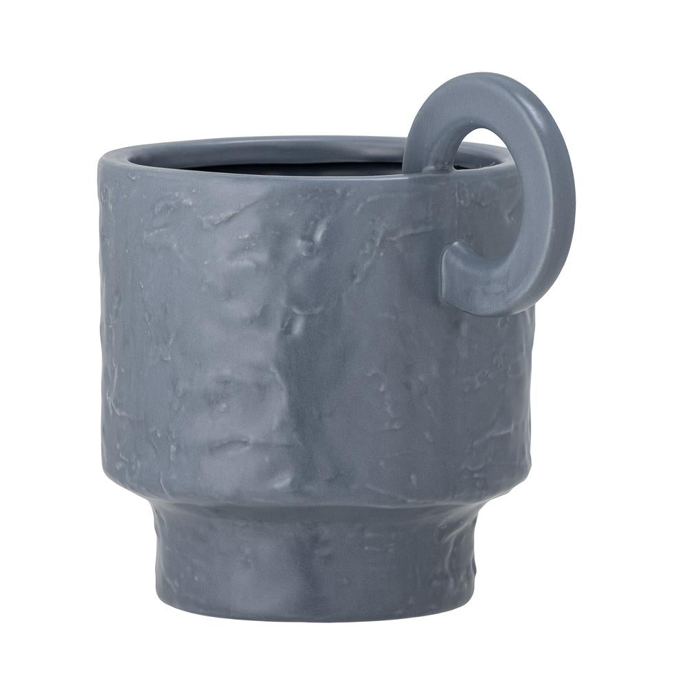 Bloomingville Alfine Blumentopf blau L24 cm aus Steingut – dekorativer Pflanztopf für Wohnzimmer
