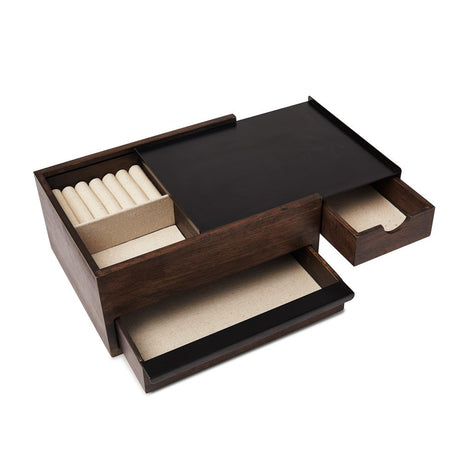 Umbra Stowit Design Schmuckkasten Schwarz/Walnuss moderne Schmuck Box mit Geheimfächern für Ringe Armbänder Uhren Halsketten Ohrringe und Accessoires