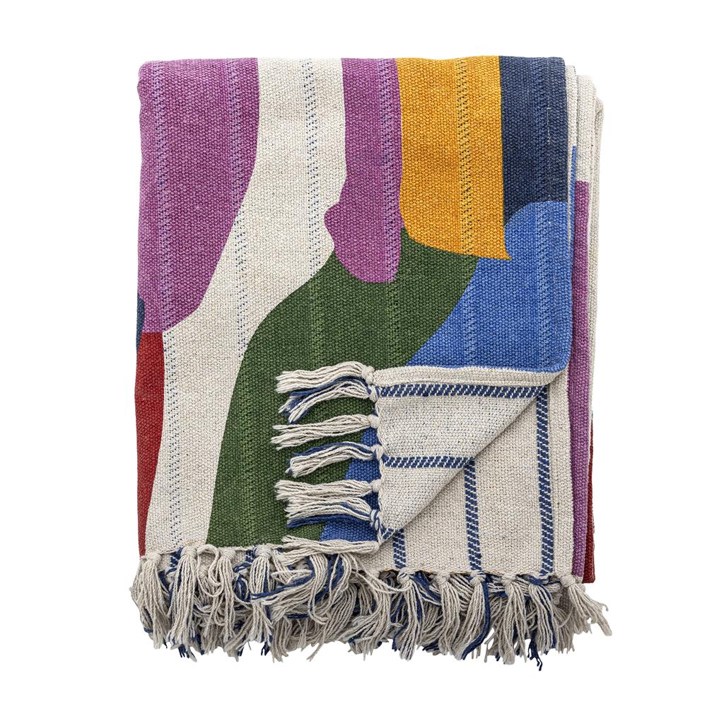 Bloomingville Artista Decke bunt - Baumwoll Plaid mit Fransen für Sofa Wohnzimmer & Deko