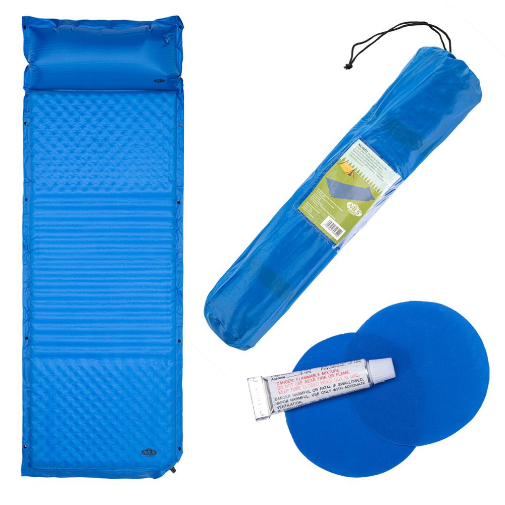 NILS CAMP selbstaufblasende Campingmatte 190 cm in blau mit Kissen Isomatte Outdoor Festival