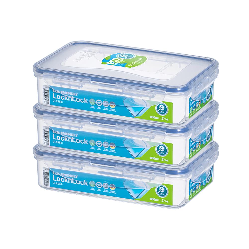 LocknLock Classic Frischhaltedose 800 ml, 3er Set - Vorratsdose stapelbar auslaufsicher