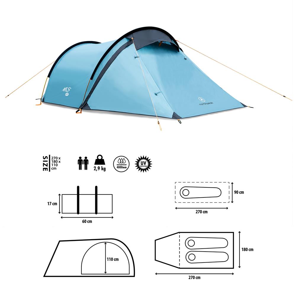 NILS CAMP North Peak Zelt für 2 Personen - leichtes Trekkingzelt für Berge, Camping & Outdoor