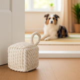 BOLTZE Türstopper quadratisch Strick Beige (2 Stück) – als Buchstütze, Fensterstopper & Türhalter