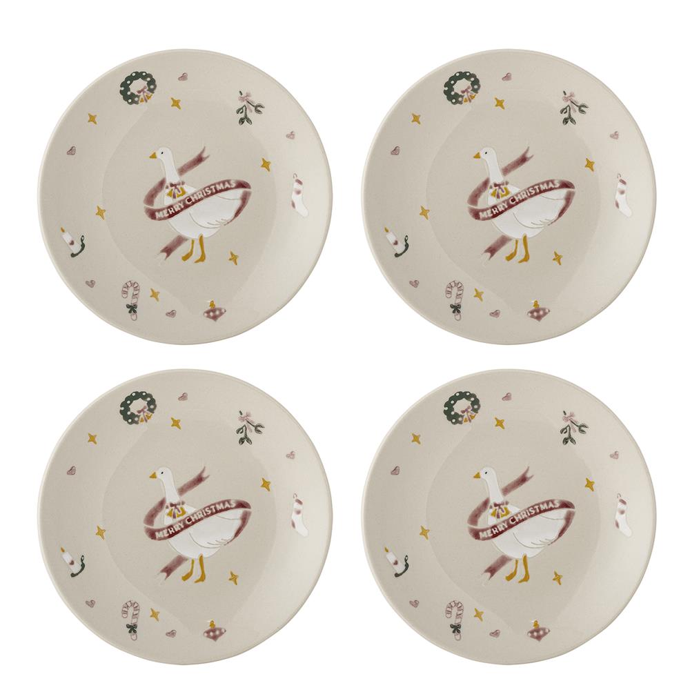 Bloomingville Mary Teller Bunt Steingut 4er Set Weihnachtsteller 16 cm