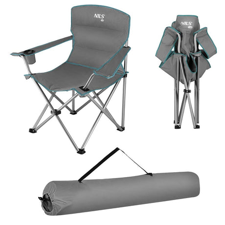 NILS CAMP Campingstuhl Grau-Grün - gepolsterter Klappstuhl mit Armlehnen für Camping, Garten & Angeln