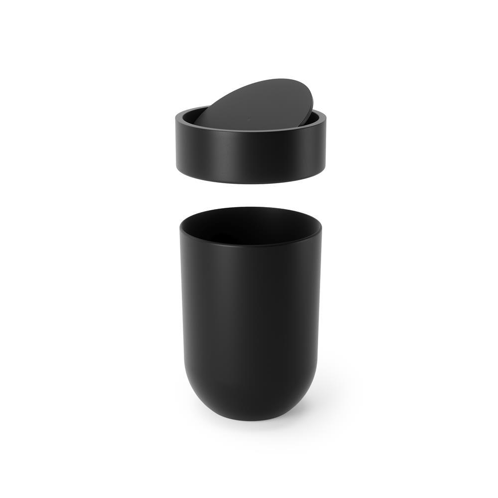 Umbra Touch Abfalleimer 6 L mit Schwingdeckel, in Schwarz, Kosmetikeimer, Papierkorb, Badezimmereimer