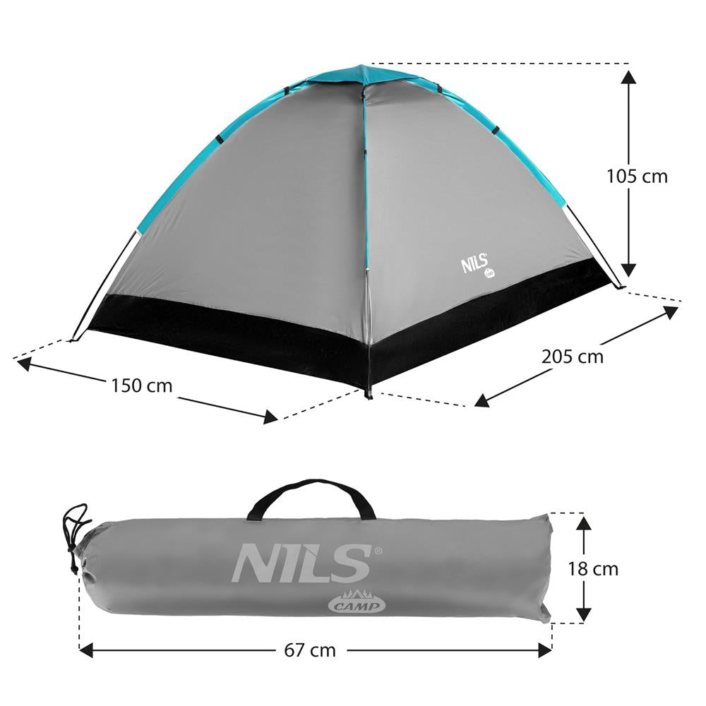 NILS CAMP Zelt für 2 Personen in Grau - kompaktes Campingzelt für Outdoor, Trekking, Festival & Reisen