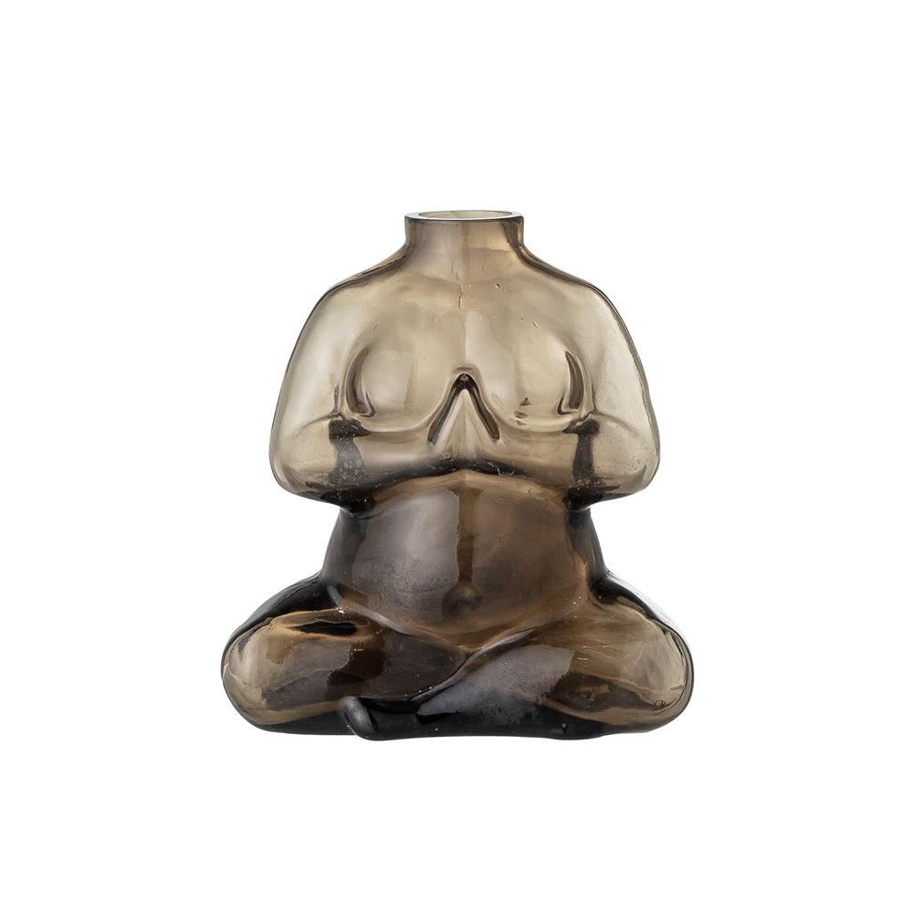Bloomingville Elze Vase Braun Glas 12 x 12,5 x 6,5 cm Dekovase Frauenfigur Yogafigur