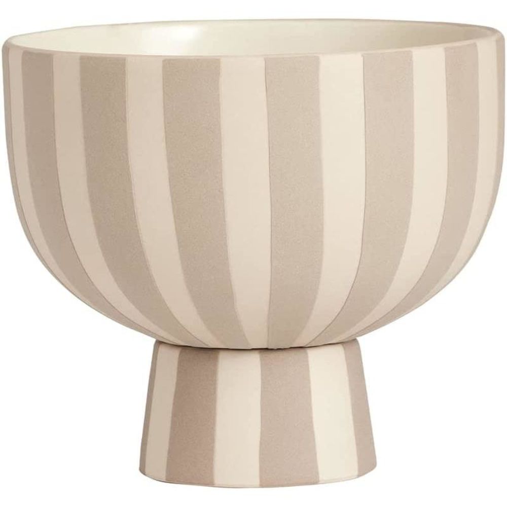 OYOY Toppu Schale - 15x13 cm, Beige/Grau gestreift - vielseitig als Obstkorb, Blumentopf, Vase