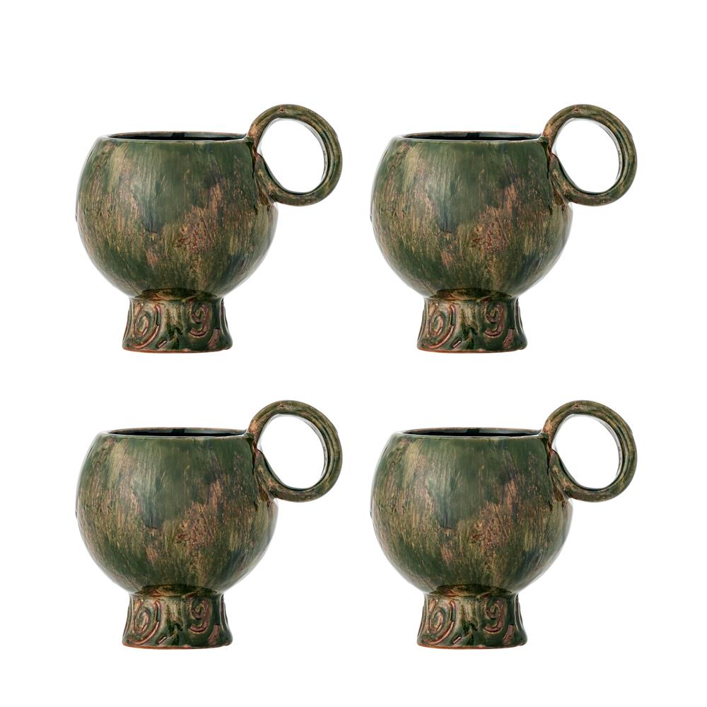 Bloomingville Avonlea Tasse grün 250 ml aus Steingut – 4er Set Kaffeetassen für Küche