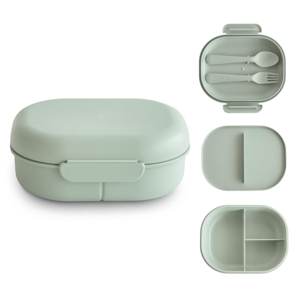Mushie Lunchbox, Sage, Brotdose mit Löffel und Gabel, BPA-frei