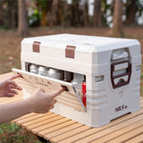 NILS CAMP faltbare Reisebox 42L in Beige - stapelbare Campingbox mit Organizerfächern