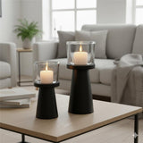 BOLTZE Windlicht Pius 2er Set Metall Glas schwarz rund modern skandinavisch