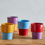 Bloomingville Ewan Tasse 4er Set bunt - Steingut Tassen Color Block für Küche & Kaffee