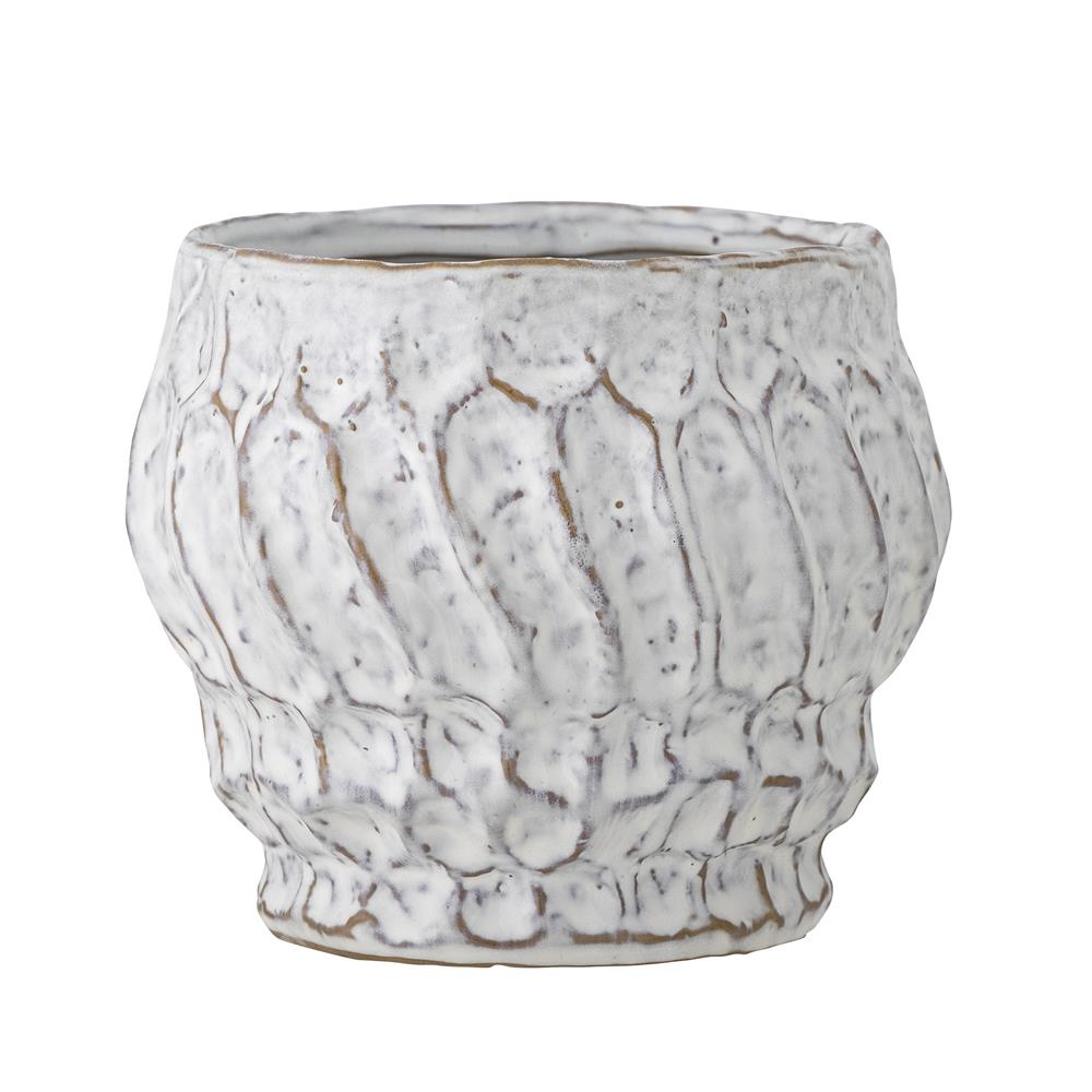 Bloomingville Cami Blumentopf weiß D13,5 cm aus Steingut – Pflanztopf für Wohnzimmer