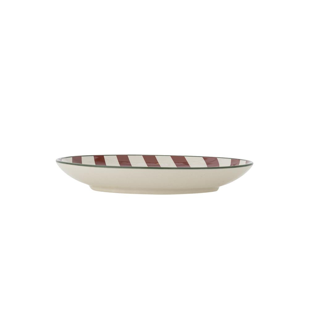 Bloomingville Jolly Weihnachtsteller, Rot, Steingut 16 cm mit Streifenmuster