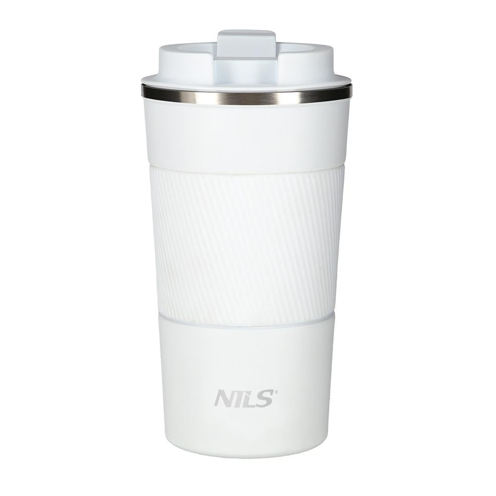 NILS Thermobecher 510 ml Edelstahl weiß rutschfest Coffee-to-go-Becher für Camping Reisen Alltag