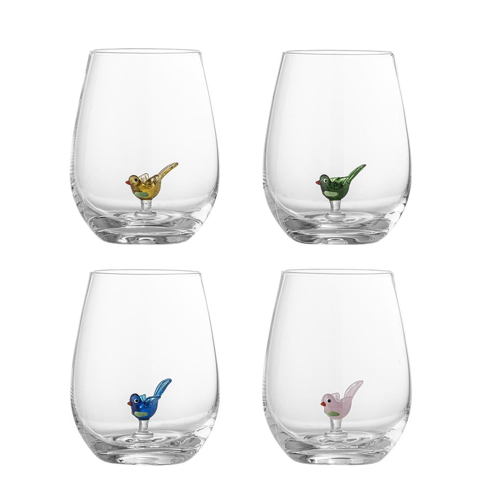 Bloomingville Misa Trinkgläser 4er Set 560 ml Glas bunt Vogel