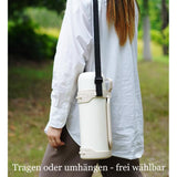 LocknLock Thermoskanne 1,8 L Creme, Becher, Edelstahl, Tragegurt, Auslaufsicher