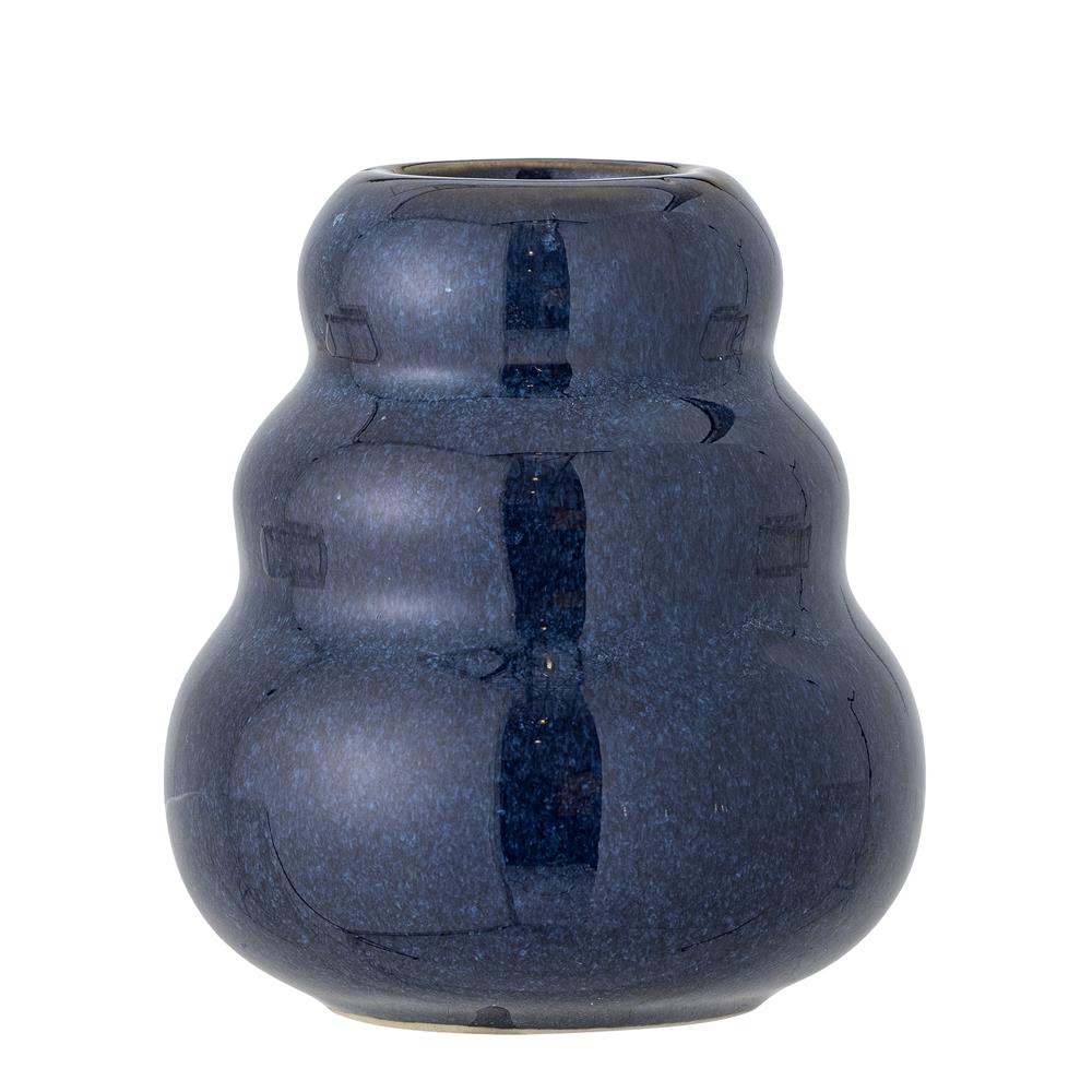 Bloomingville Faramir Vase aus Steingut in Blau – kleine Vase für Wohnzimmer und Tischdeko