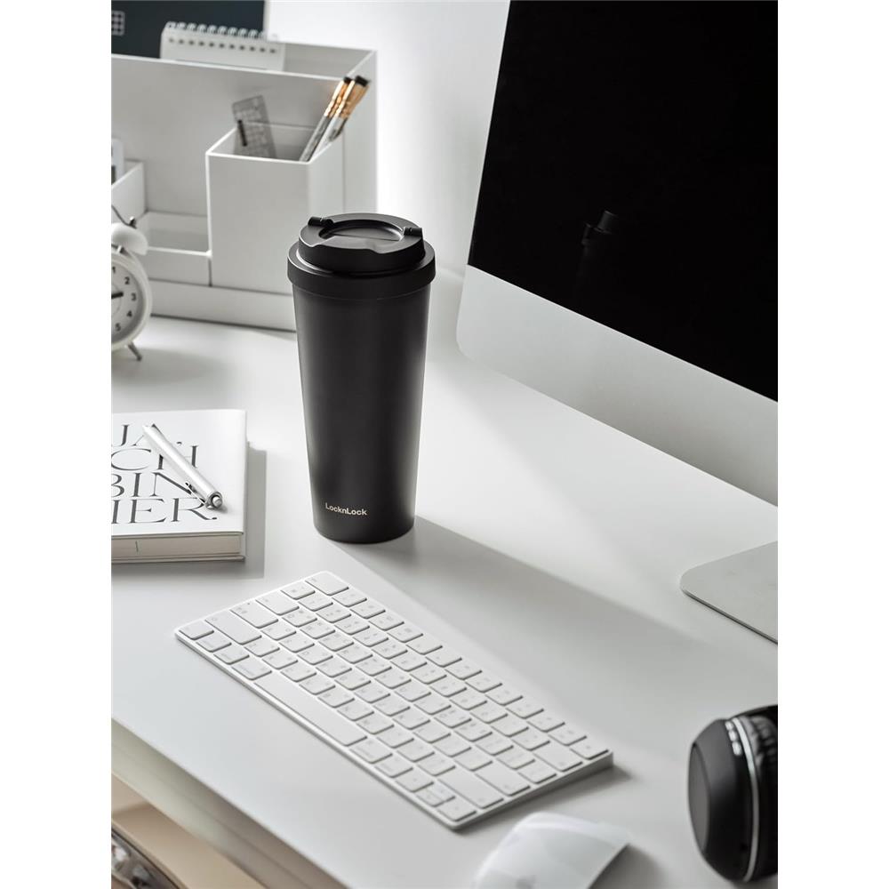 LocknLock Edelstahl-Thermobecher 550 ml mit One-Touch-Deckel, Schwarz
