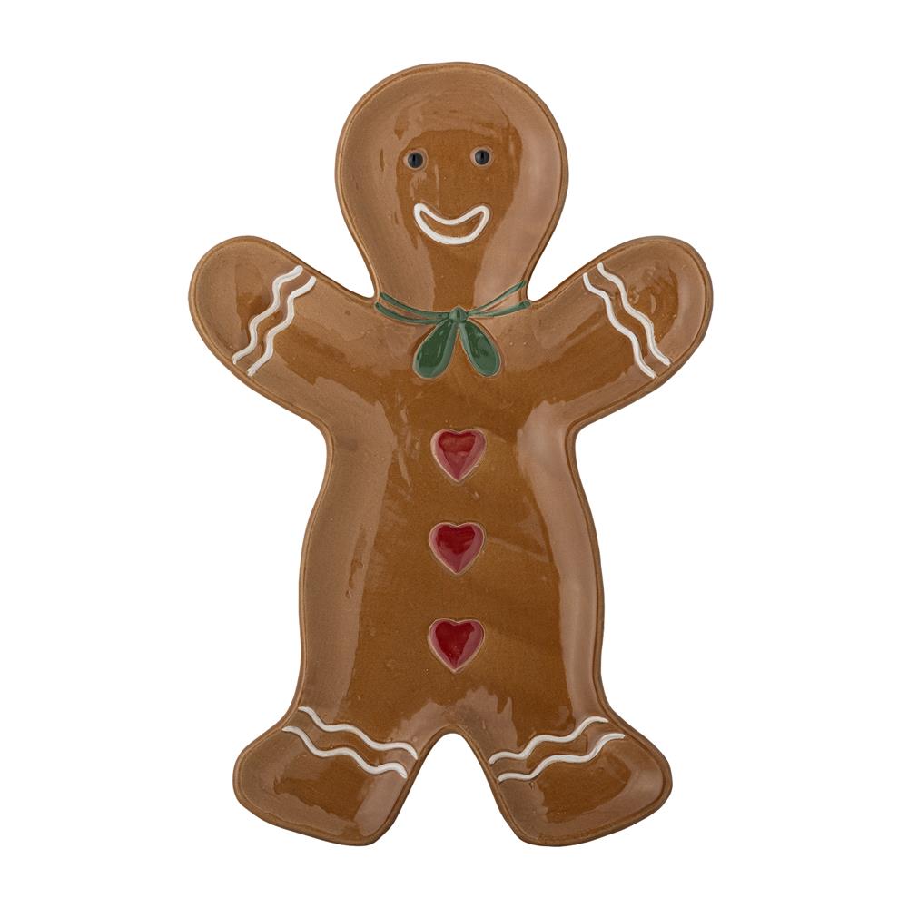 Bloomingville Gina Servierplatte Braun Steingut Lebkuchenmann Weihnachtsdeko