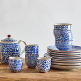 Bloomingville Karine Teller 4er Set 25 cm Steingut blau floral