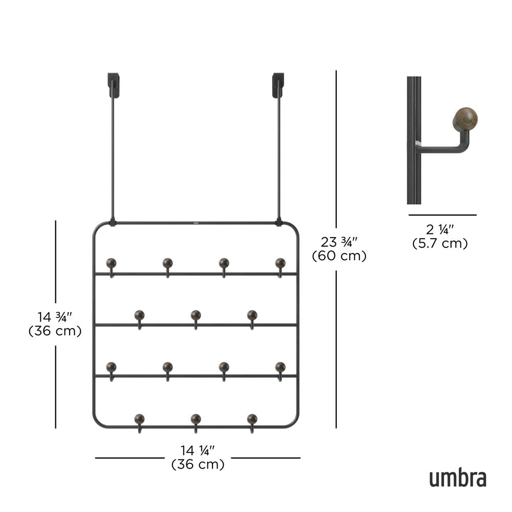 Umbra Estique Multifunktionale Türgarderobe mit 14 Haken, Türhaken ohne Bohren, Wandgarderobe in Schwarz