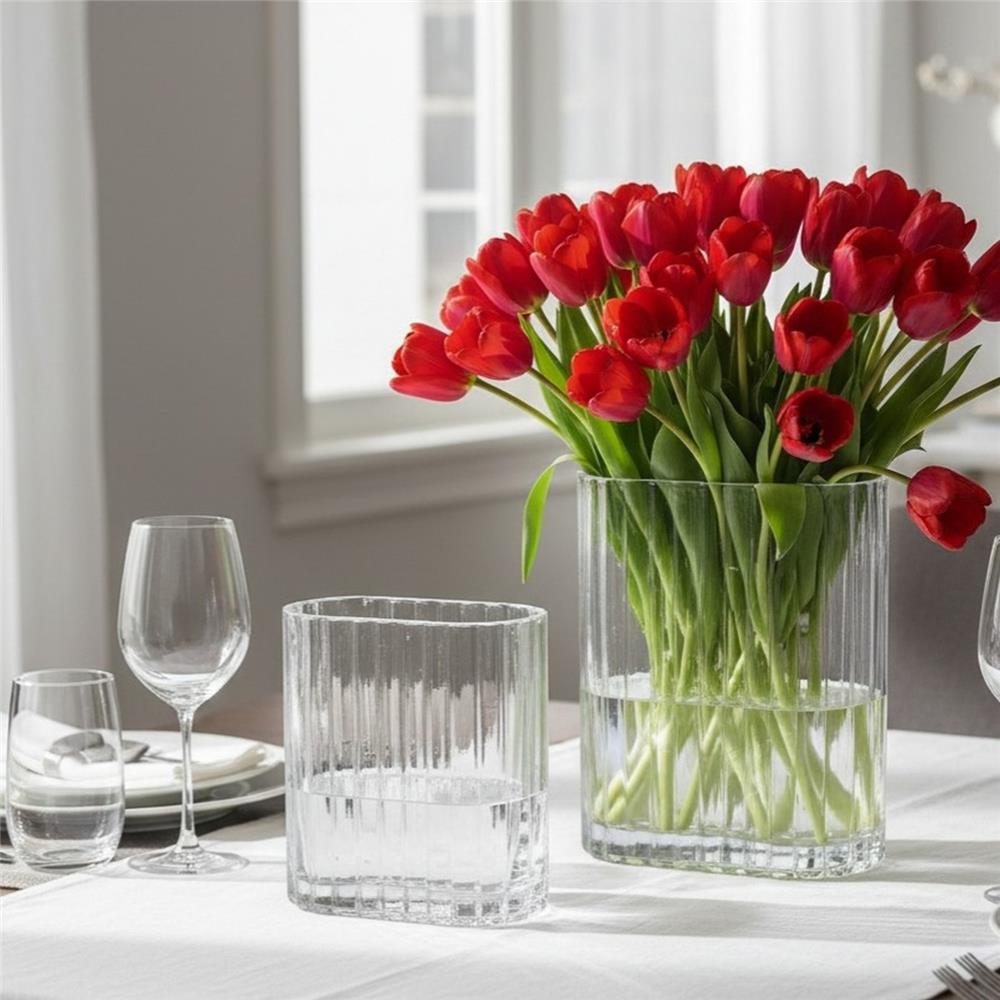 BOLTZE Vase Tulipa 2er Set Glas transparent Relief modern Blumenvase