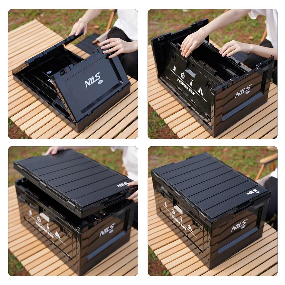 NILS CAMP faltbare Campingbox mit Tischfunktion 50L in Schwarz - stabile Reisebox