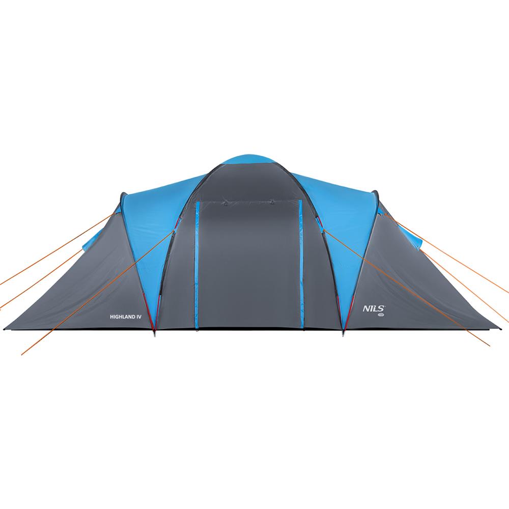 NILS CAMP Highland IV Zelt für 4 Personen Grau-Blau - großes Familienzelt mit Vorraum für Camping & Outdoor
