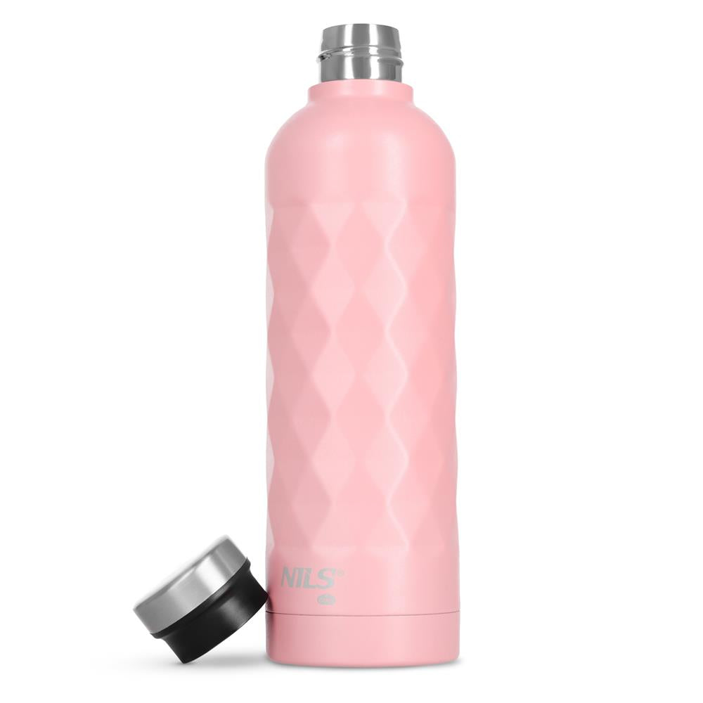 NILS CAMP Trinkflasche 750 ml Edelstahl rosa isoliert für Outdoor Reisen Sport