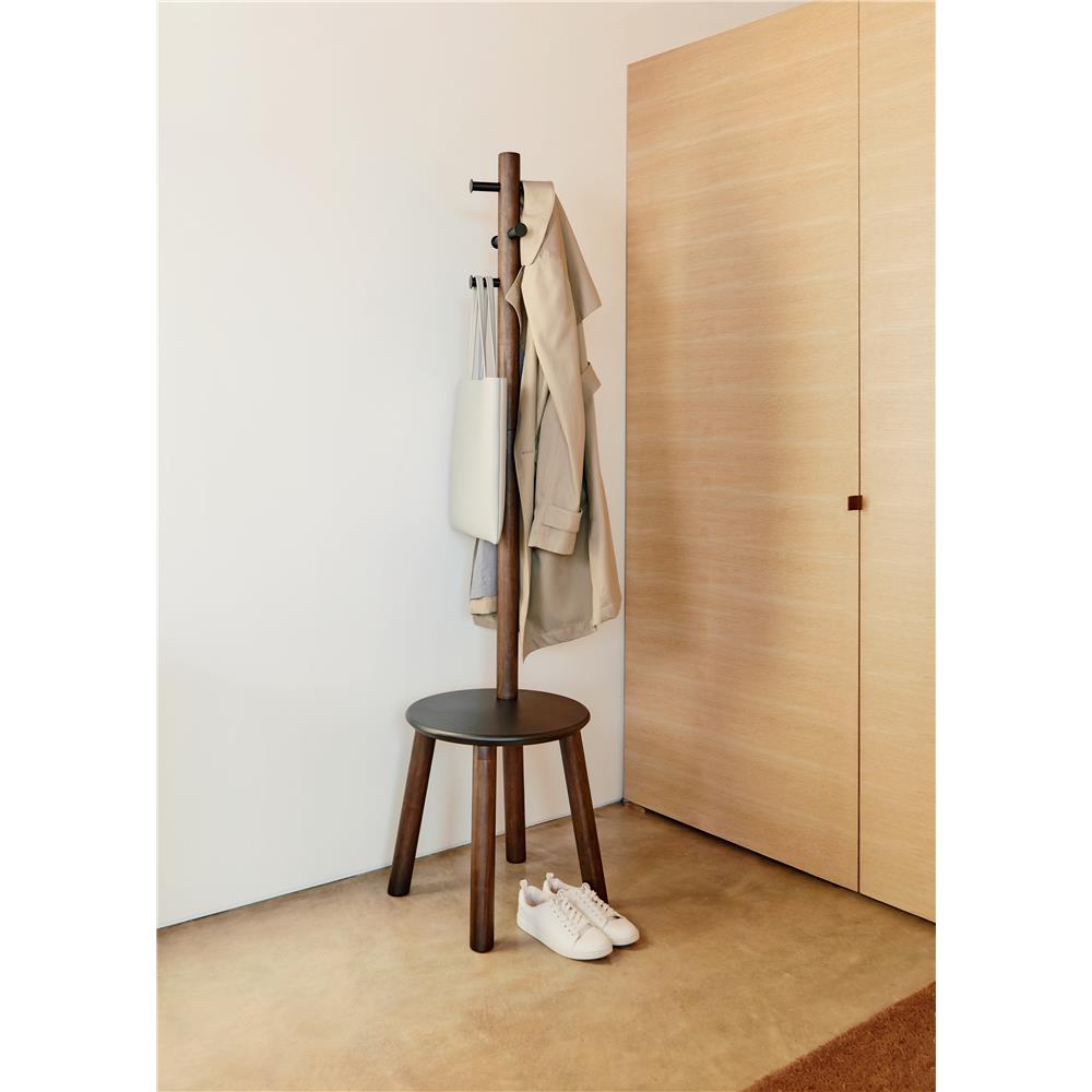 Umbra Pillar Garderobenständer mit integriertem Hocker 50 x 50 x 165 cm Holz Schwarz Walnuss