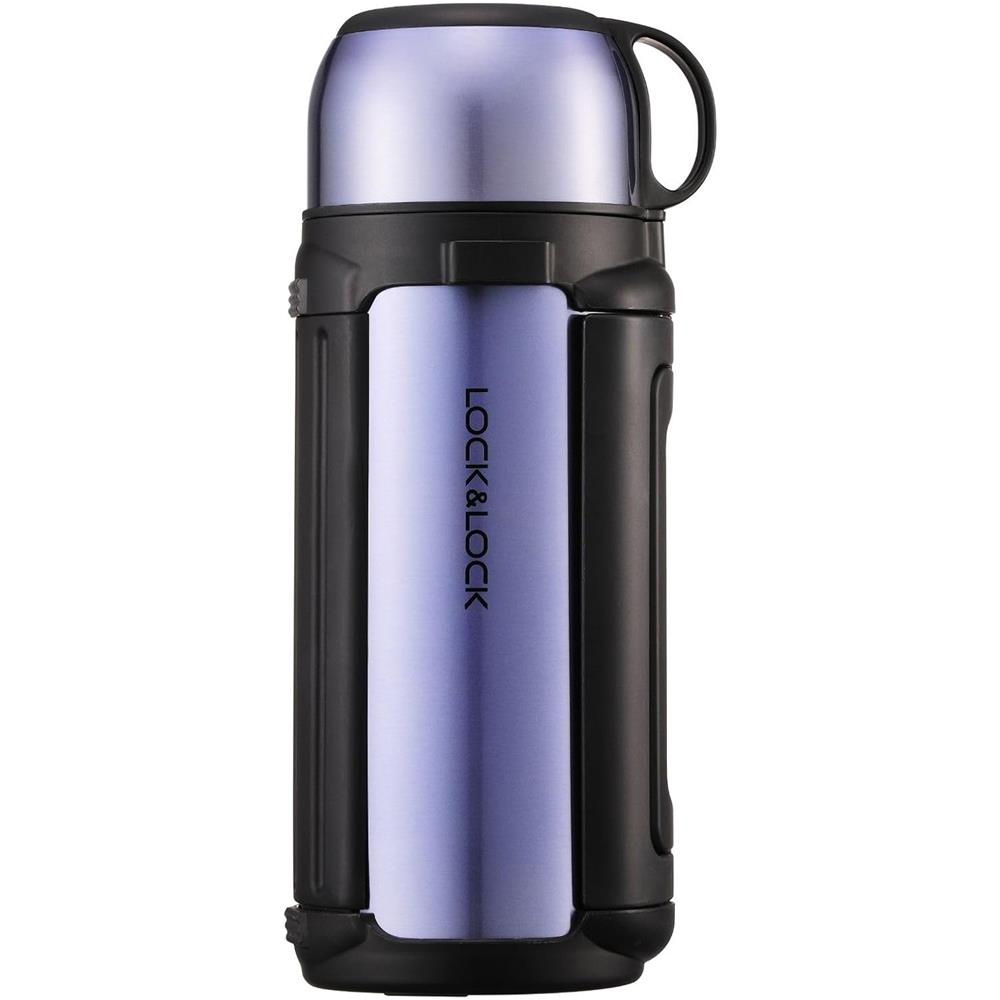 LocknLock Thermoskanne 1,5 L Hellblau, Edelstahl, Auslaufsicher, Trageschlaufe, Becher