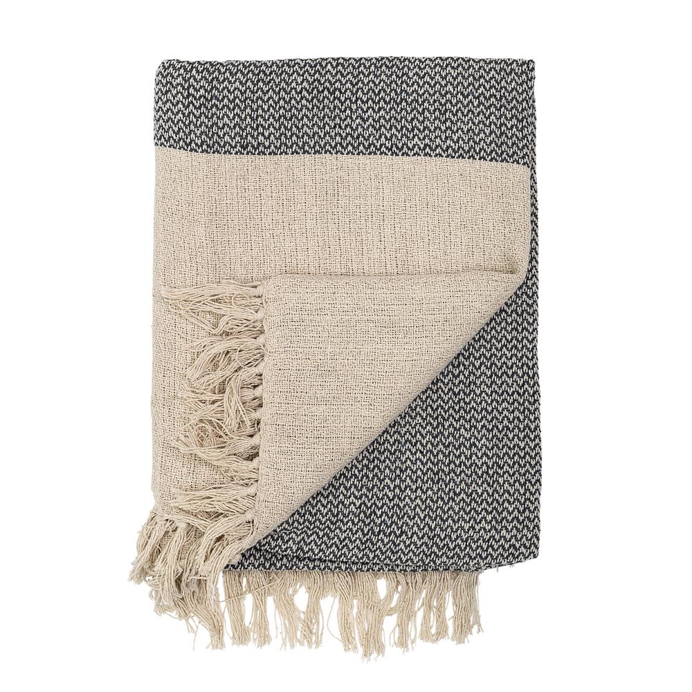 Bloomingville Decke Matt 160x130cm Grau Beige Baumwolle Fransen Tagesdecke Kuscheldecke Überwurf