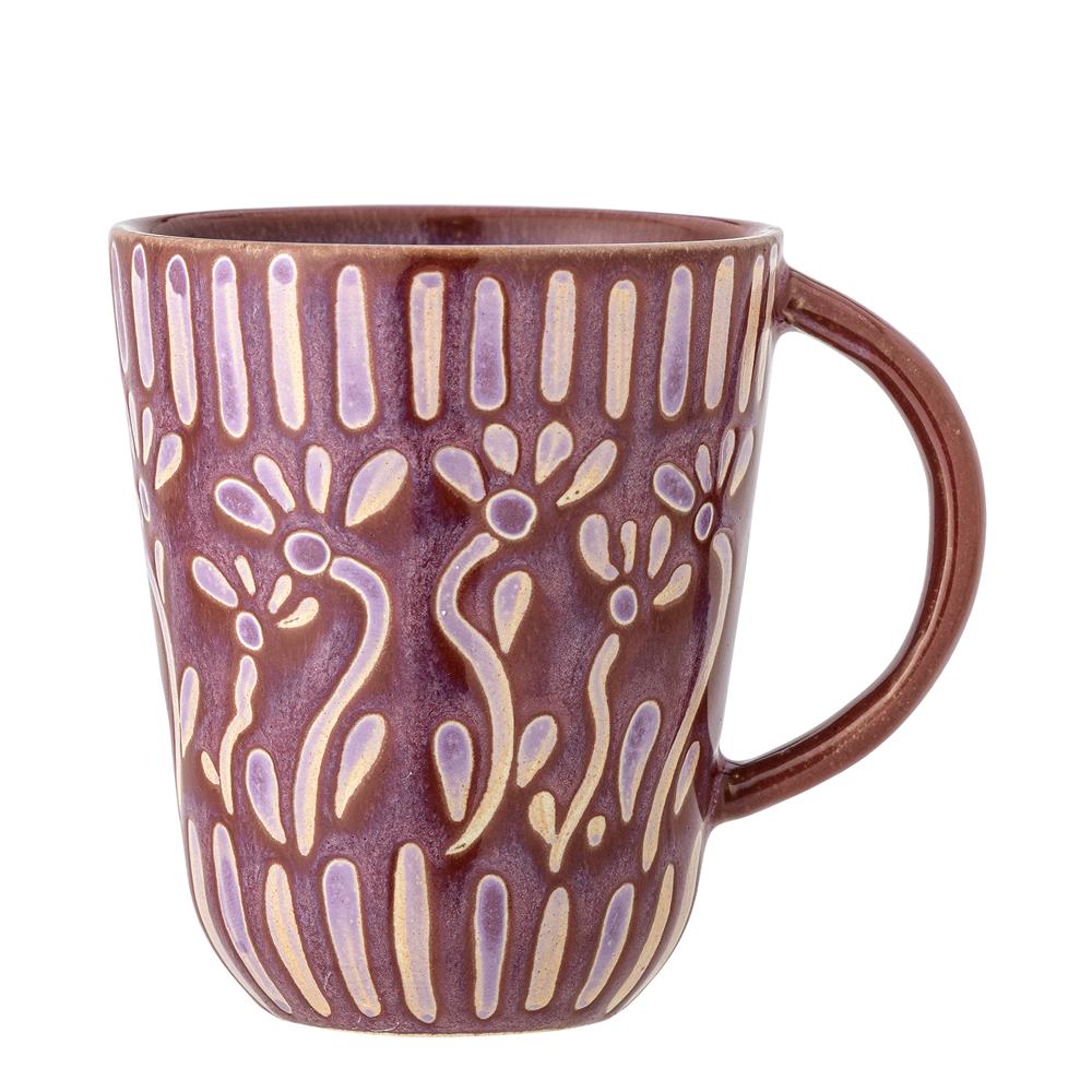 Bloomingville Samsin Becher Violett Steingut D8xH10 cm – geprägter Keramikbecher