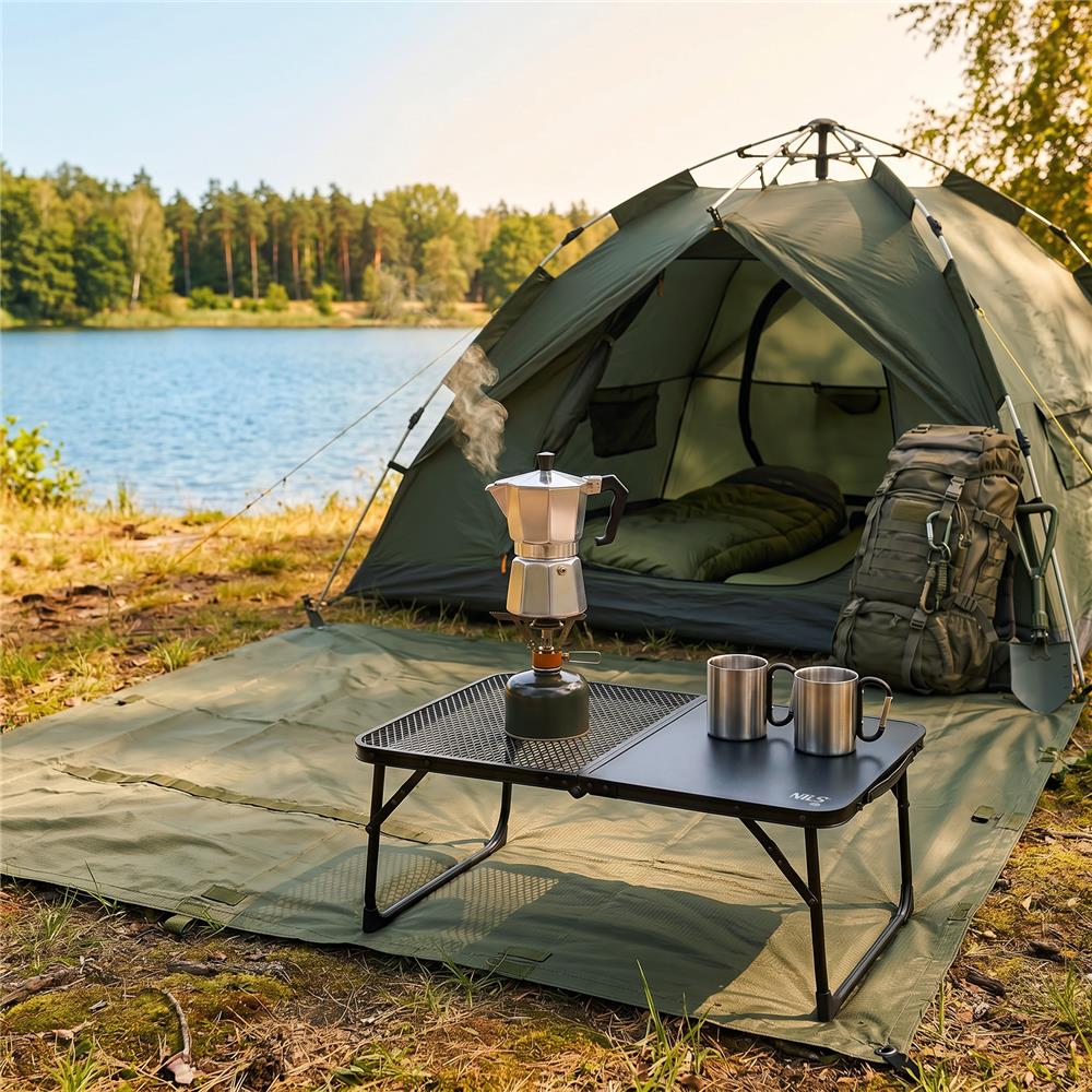 NILS CAMP Klapptisch kompakt faltbar in schwarz für Camping Outdoor Picknick leicht