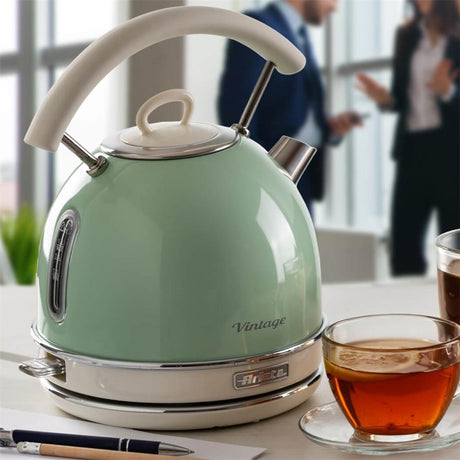 Ariete Vintage Wasserkocher, Grün, 1,7L, Edelstahlgehäuse, 2000W, Elegantes Retro-Design