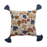 Bloomingville Anniversary Kissen bunt - Baumwollkissen mit Quasten & Vogelmotiv für Sofa & Deko