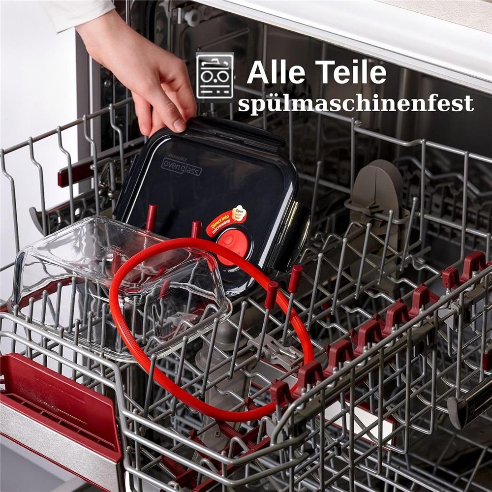 LocknLock Glas Frischhaltedose 2000 ml - Ofenform mit Deckel, mikrowellengeeignet, auslaufsicher