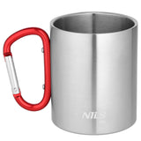 NILS CAMP Campingbecher Edelstahl 300 ml Rot - doppelwandiger Outdoor Becher mit Karabiner für Camping