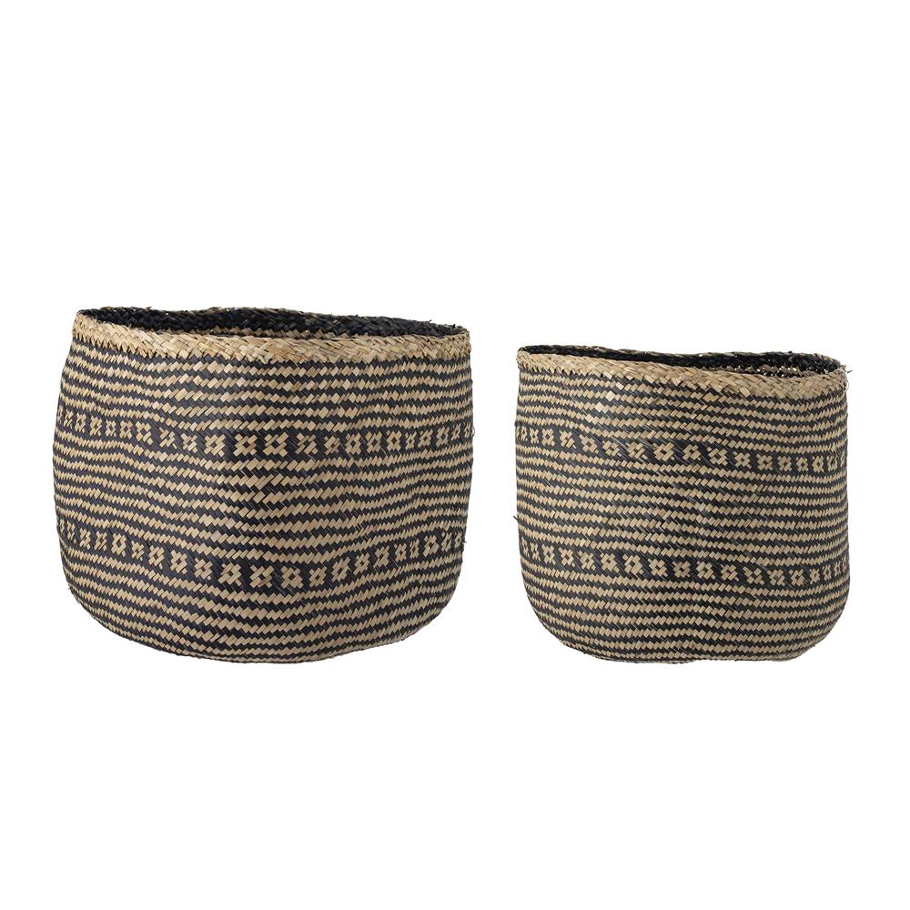 Bloomingville Heddy Korb, 2er Set, aus Seegras, in Schwarz und Natur gewebt, dänisches Design