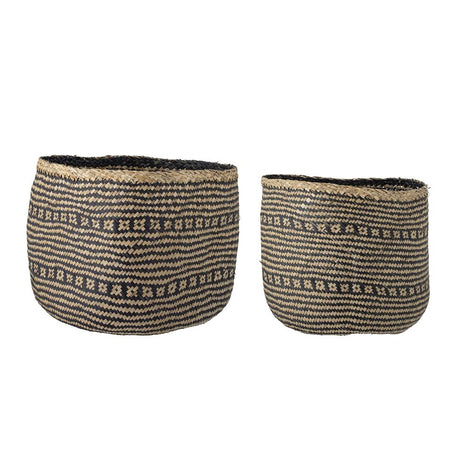 Bloomingville Heddy Korb, 2er Set, aus Seegras, in Schwarz und Natur gewebt, dänisches Design