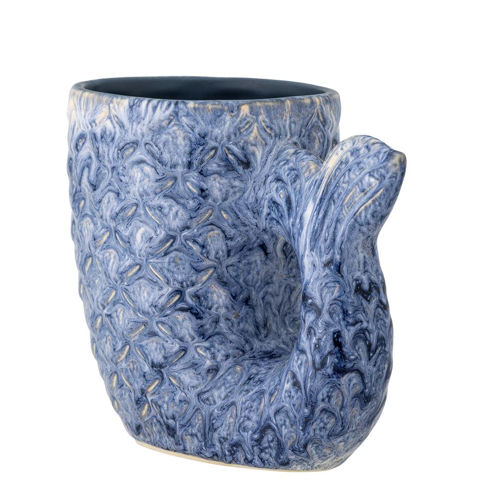 Bloomingville Ariella Vase Muschel aus Steingut in Blau, dekorative Designvase im maritimen Stil