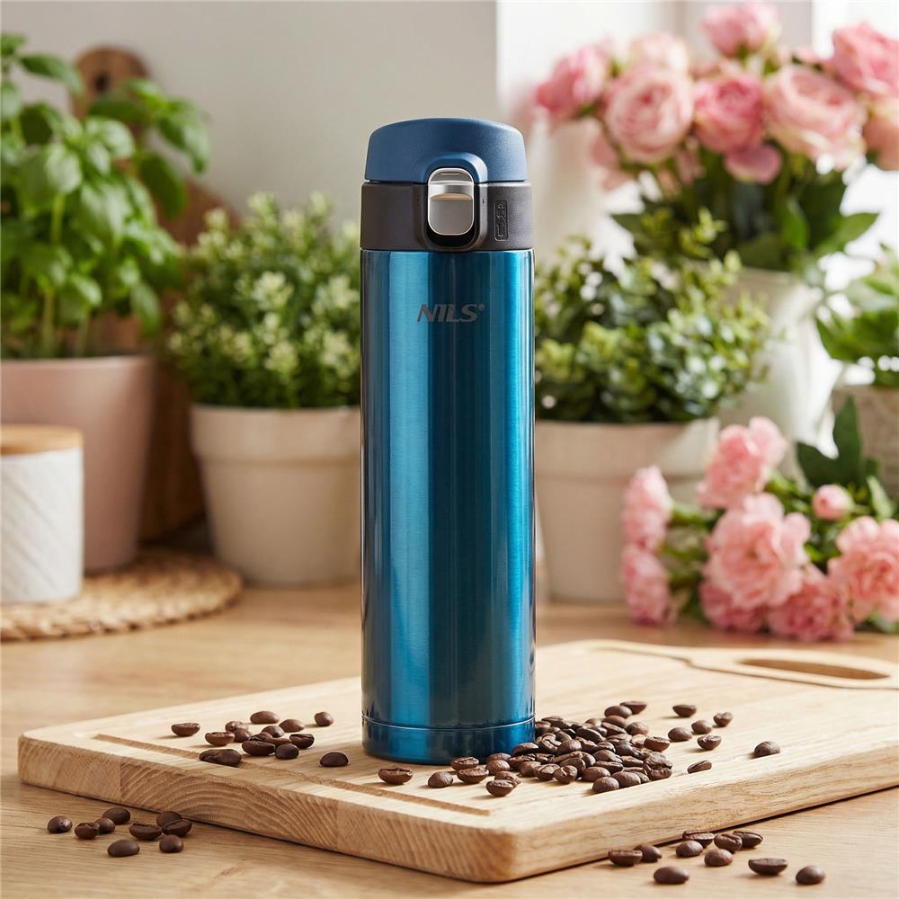NILS Thermobecher 500 ml Edelstahl blau auslaufsicher für Camping Reisen Alltag