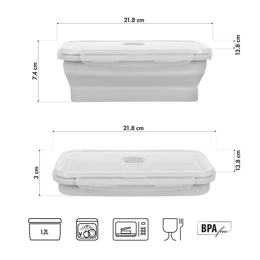 NILS CAMP faltbare Lunchbox 1200 ml Silikon grau für Camping Reisen Arbeit