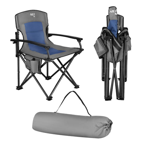 NILS CAMP Campingstuhl Blau - gepolsterter Klappstuhl mit Tasche für Camping, Garten & Angeln