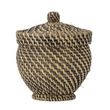 Bloomingville Leoonie Korb mit Deckel, Schwarz, Rattan – dekorative Aufbewahrung mit Naturmuster
