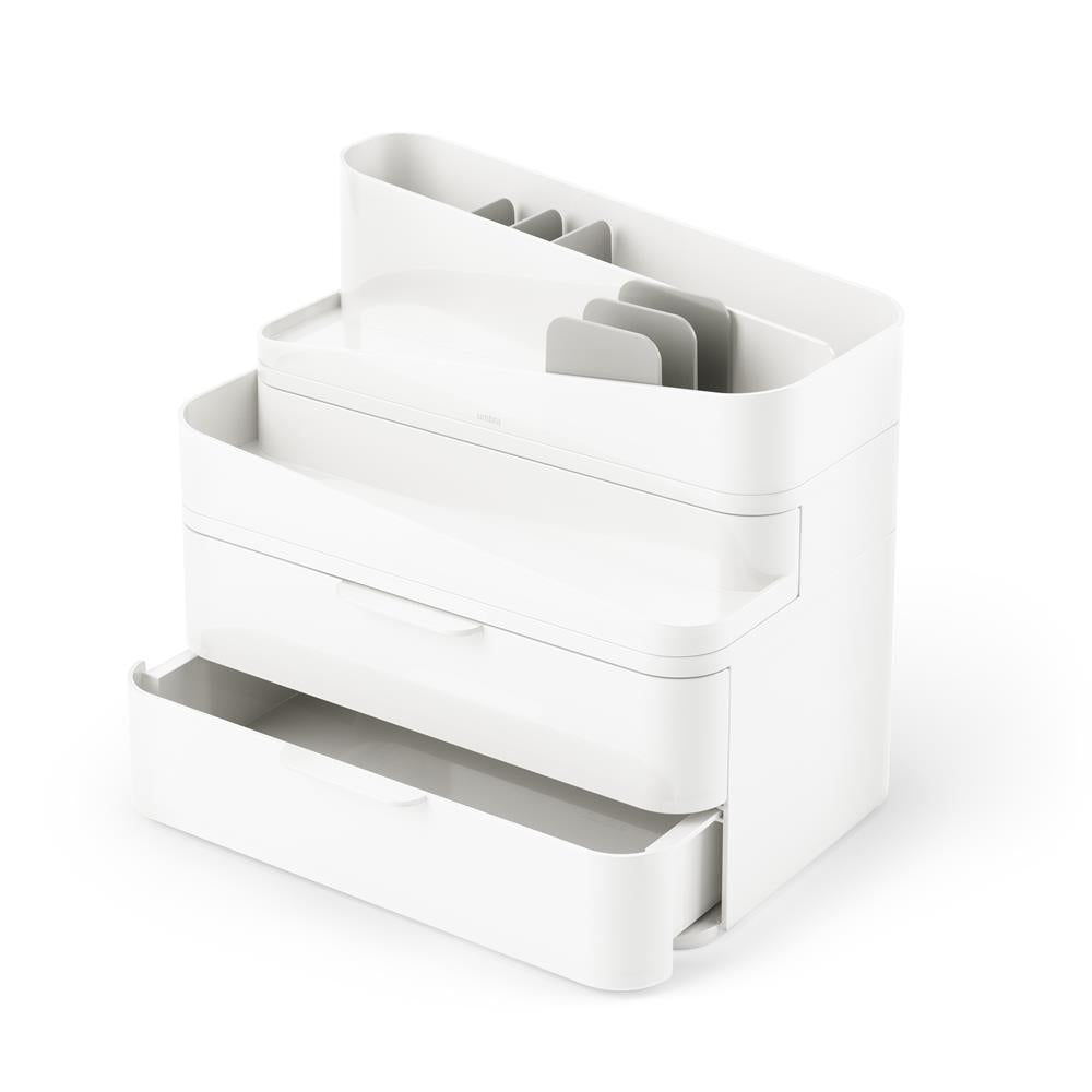 Umbra Glam Kosmetik Organizer in Weiß/Grau, Modulare Aufbewahrungsbox mit 3 Schubladen
