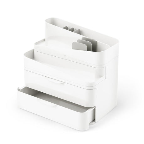 Umbra Glam Kosmetik Organizer in Weiß/Grau, Modulare Aufbewahrungsbox mit 3 Schubladen
